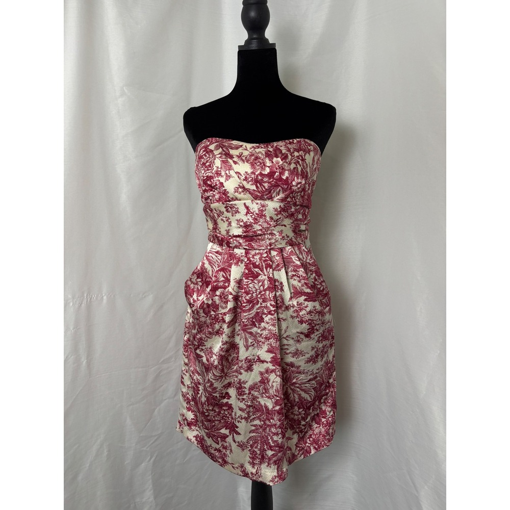 Love Culture Red Floral Toile Strapless Mini Dress Sweetheart Pockets Large